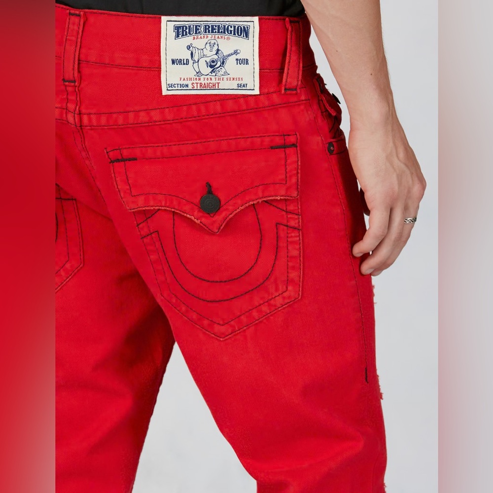NWOT: True Religion Red Distressed Jeans Size 38 - Picture 4 of 6